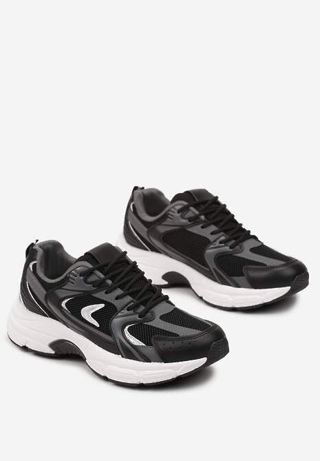 Sneakerși sport negri din imitație de piele cu barete decorative Vilirea 4