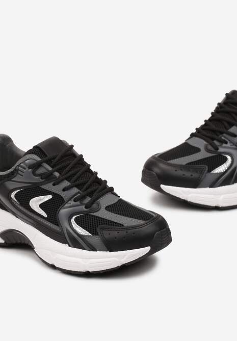 Sneakerși sport negri din imitație de piele cu barete decorative Vilirea 5