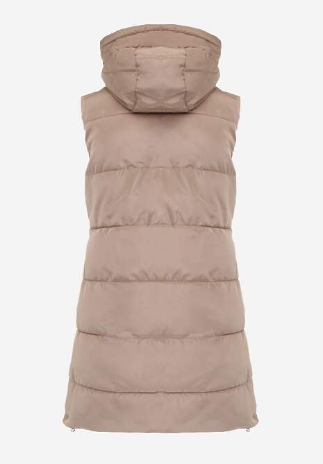Vestă lungă bej matlasată reversibilă cu șnururi la glugă Frenila 7