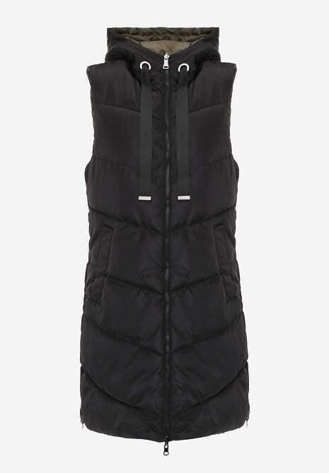 Vestă lungă neagră matlasată reversibilă cu șnururi la glugă Frenila 6