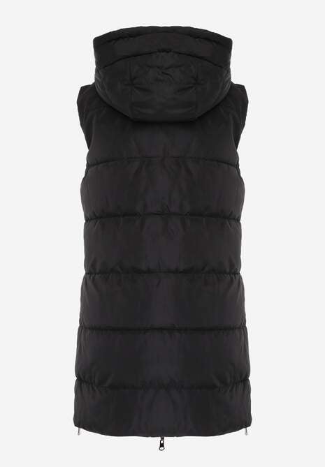 Vestă lungă neagră matlasată reversibilă cu șnururi la glugă Frenila 7