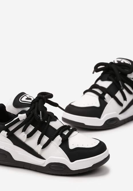 Sneakerși Negri cu Talpă Groasă din Imitatie de Piele cu Șireturi Groase Virinal 5