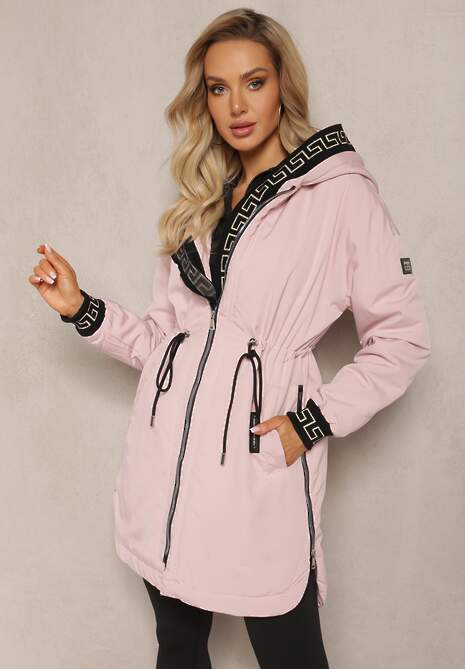 Jachetă roz cu glugă și mâneci cu model geometric Lidya 4