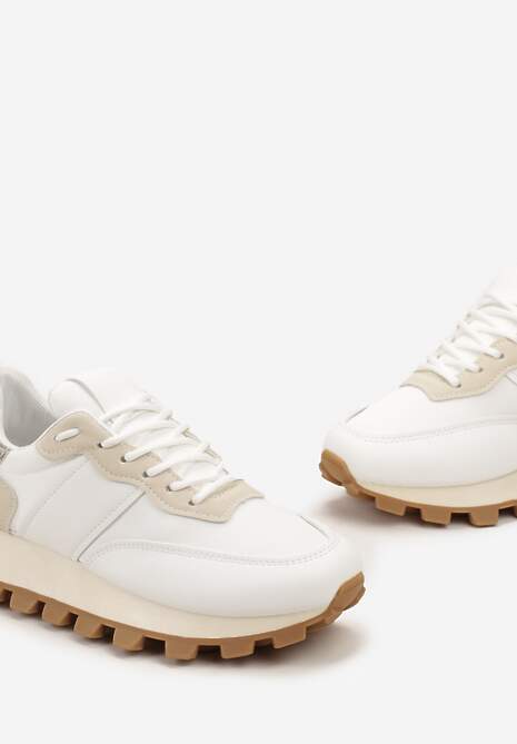Biało-Beżowe Sneakersy z Przeszyciami na Grubej Podeszwie ze Żłobieniem Vetilassa 5