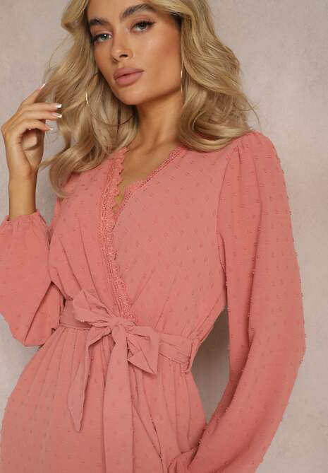 Rochie Roz Mini Cloș cu Curea din Material Plumeti Digia 5