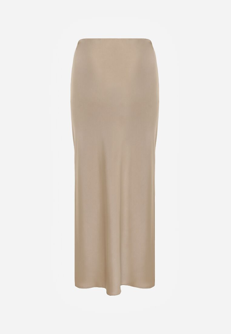 Bej Satin Fustă Maxi Talie Înaltă Formia 7
