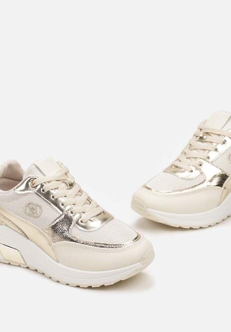 Sneakerși Bej din Piele Ecologică cu Plasă și Monogram Decorativ Vitalera 5