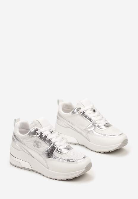 Sneakerși Albi din Piele Ecologică cu Plasă și Monogramă Decorativă Vitalera 4