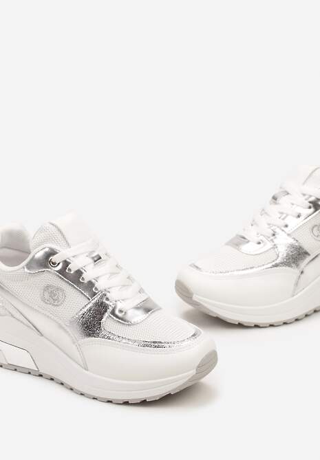 Sneakerși Albi din Piele Ecologică cu Plasă și Monogramă Decorativă Vitalera 5