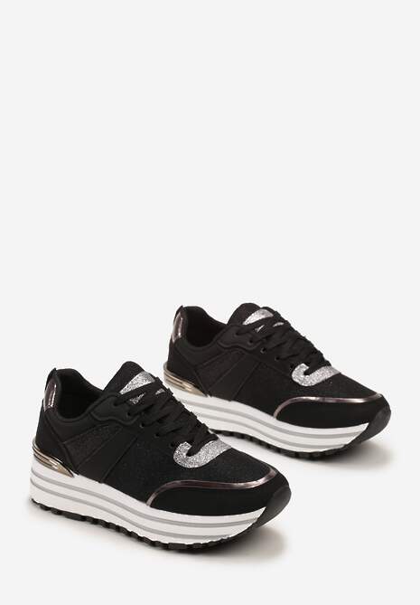 Sneakers Negri cu Sclipici pe Talpă Groasă Ornamentală Rilveia 4