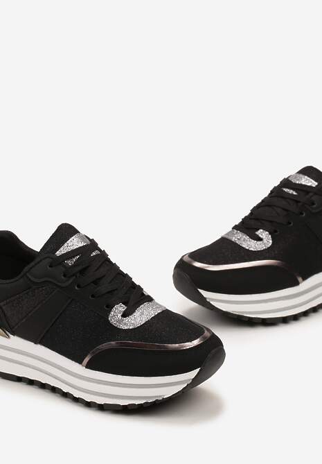 Sneakers Negri cu Sclipici pe Talpă Groasă Ornamentală Rilveia 5