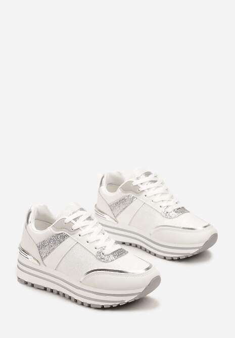 Sneakers Albi-Argintii cu Sclipici pe Talpă Groasă Decorativă Rilveia 4