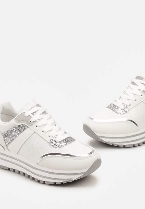 Sneakers Albi-Argintii cu Sclipici pe Talpă Groasă Decorativă Rilveia 5