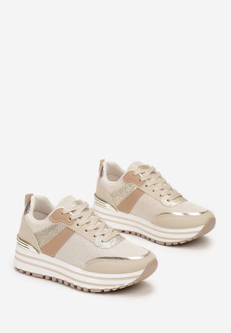 Sneakers bej cu sclipici pe talpă groasă decorativă Rilveia 4