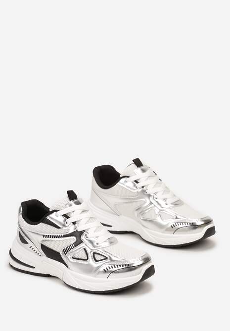 Sneakers Argintii cu Inserții din Piele Ecologică pe Talpă Groasă Elperna 4