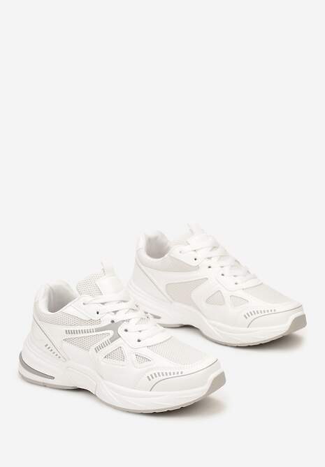 Białe Sneakersy ze Wstawkami z Ekoskóry na Grubej Podeszwie Elperna 4