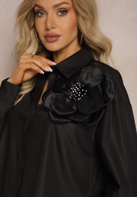 Camasa Neagra Clasica cu Aplicatie 3D cu Motiv Floral Xirena 5