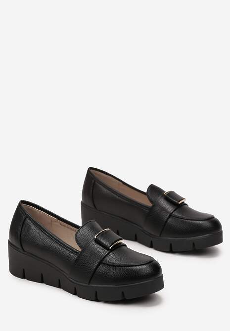 Pantofi negri Mocasini cu platformă cu Cataramă metalică Arvelis 4