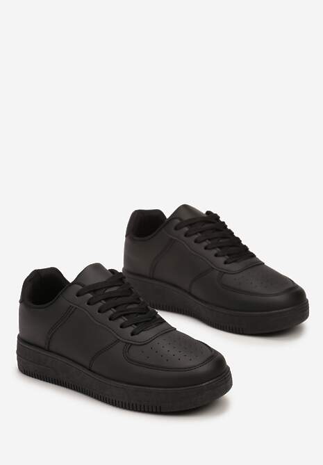 Sneakers negri din piele ecologica cu șiret și cusături Borsana 4