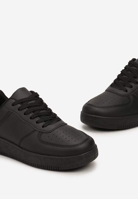 Sneakers negri din piele ecologica cu șiret și cusături Borsana 5