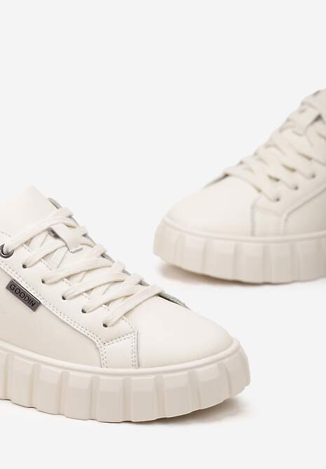 Sneakers bej cu platformă ștanțată din piele naturală Pelinea 5