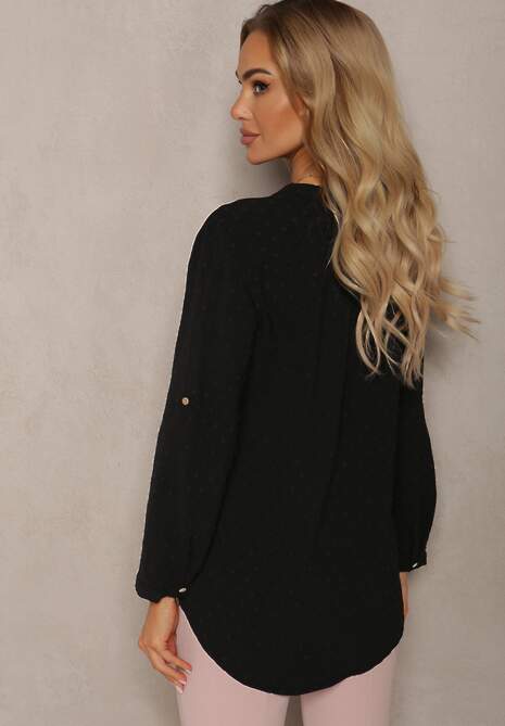 Czarna Bluzka z Guzikami z Tkaniny Plumeti Jorale 4