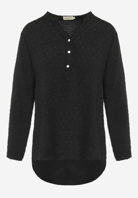 Czarna Bluzka z Guzikami z Tkaniny Plumeti Jorale 6