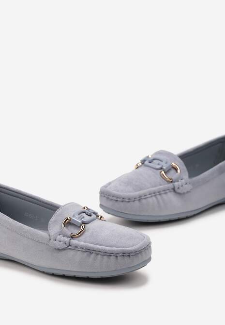 Mocasini Bleumarin din piele intoarsa ecologica cu cusaturi si catarama Rilvina 5