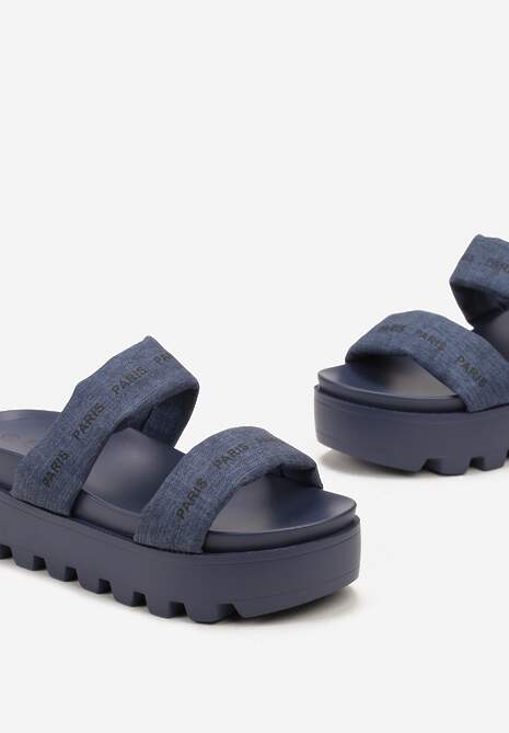 Papuci Bleumarin cu Barete cu Inscripții pe Talpă Groasă Savena 5