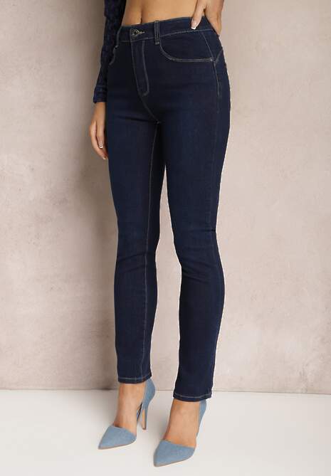 Granatowe Jeansy Skinny z Regularnym Stanem Naturia 4