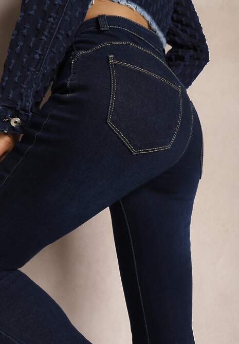 Granatowe Jeansy Skinny z Regularnym Stanem Naturia 5