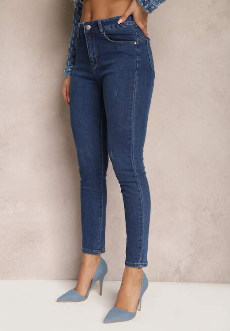 Granatowe Skinny Jeansy z Przetarciami Push-Up Zireal 4