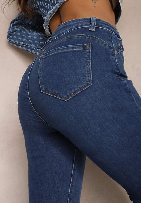 Granatowe Skinny Jeansy z Przetarciami Push-Up Zireal 5