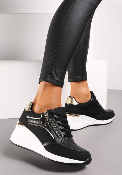 Sneakers Negri cu Inserții Metalice Decorative pe Platformă Teriava