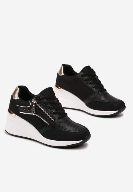 Sneakers Negri cu Inserții Metalice Decorative pe Platformă Teriava 4