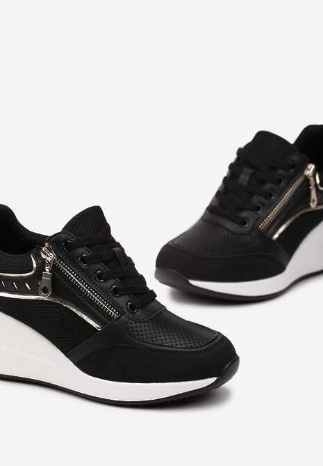 Sneakers Negri cu Inserții Metalice Decorative pe Platformă Teriava 5