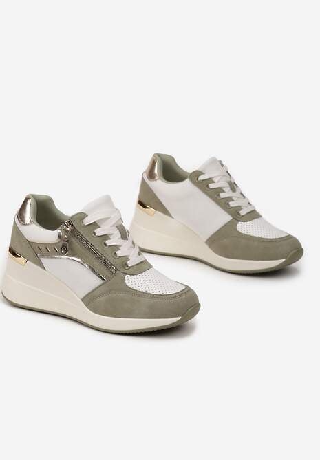 Zielone Sneakersy z Ozdobnymi Metalicznymi Wstawkami na Koturnie Teriava 4