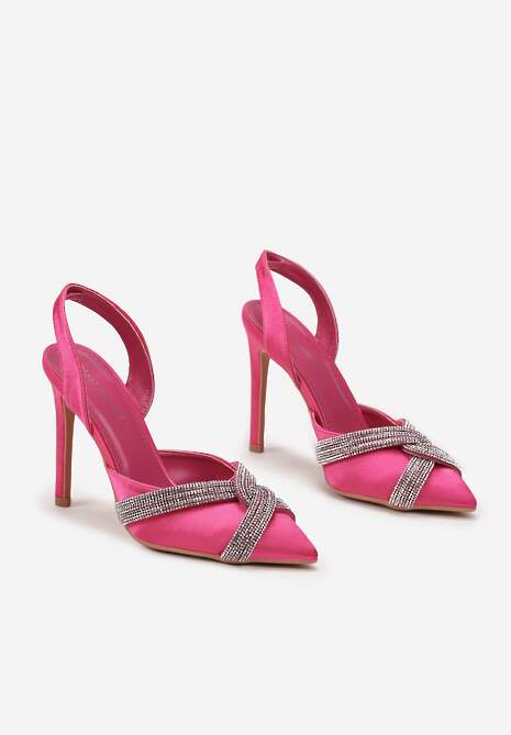 Sandale Fucsia Împodobite cu Pietre Strass pe Barete cu Toc Handla 5