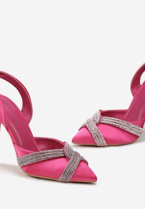 Sandale Fucsia Împodobite cu Pietre Strass pe Barete cu Toc Handla 6