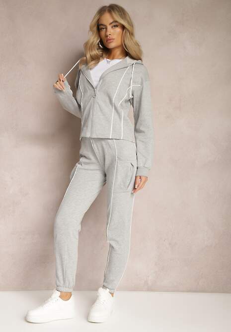 Set Gri Complet Hanorac cu Glugă și Pantaloni Jogging cu Detalii Zivatia 4
