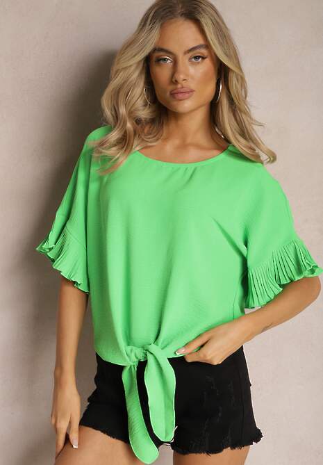 Zielona Bluzka na Dole Wiązana z Falbanką przy Ramionach Ratellsa 4