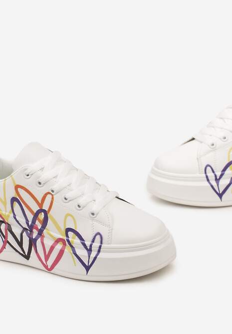 Białe Sneakersy z Nadrukiem w Serca na Grubej Podeszwie Kirnalsa 5