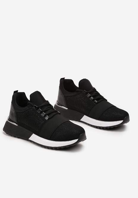 Czarne Sneakersy Ozdobione Siateczką i Brokatem oraz Siateczką na Grubej Podeszwie Celandria 4