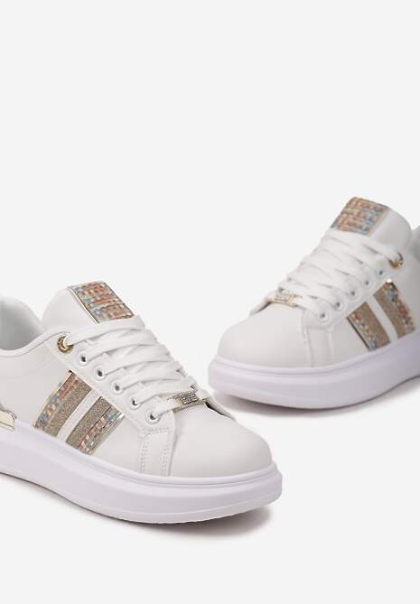 Sneakers Alb-Șampanie pe Platformă Joasă cu Inserții Sclipitoare Renallsa 5