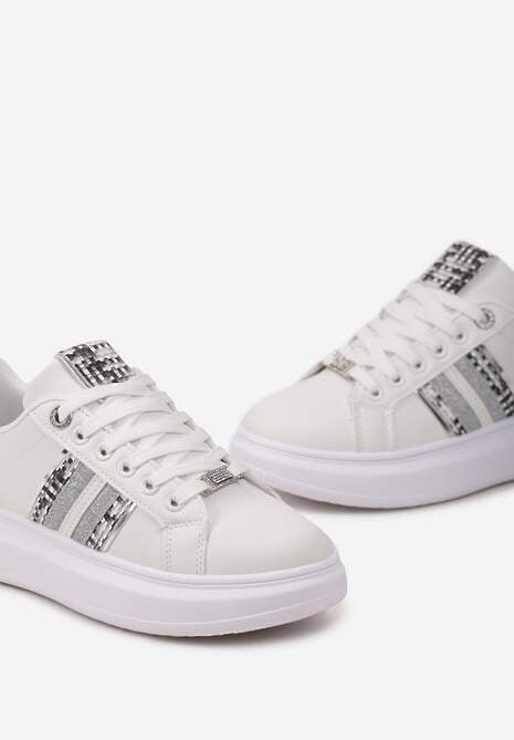 Sneakers Albi-Argintii pe Platformă Joasă cu Inserții Sclipitoare Renallsa 5
