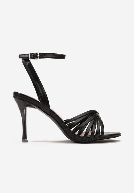 Sandale negre cu barete decorative pe tocul cui, cu inchidere pe catarama Poriena. 4