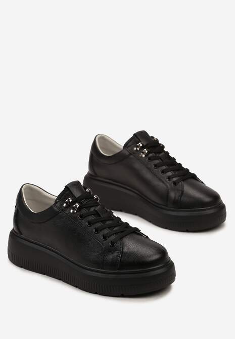 Czarne Skórzane Sneakersy na Grubej Podeszwie Elirna 4