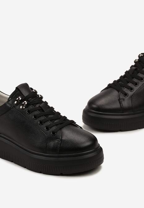 Czarne Skórzane Sneakersy na Grubej Podeszwie Elirna 5