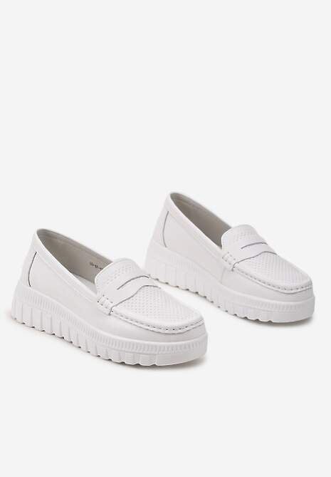 Pantofi Casual Din Piele Ecologica Alba Cu Platforma Joasa Si Perforatii Lioran 4