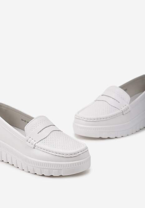 Pantofi Casual Din Piele Ecologica Alba Cu Platforma Joasa Si Perforatii Lioran 5